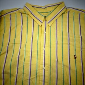 Polo Ralph Lauren Mens 4X Big Oversized Striped Button Long Sleeve Shirt Yellow